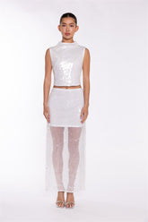 Transparent-Sequin Side-Split Midaxi-Skirt